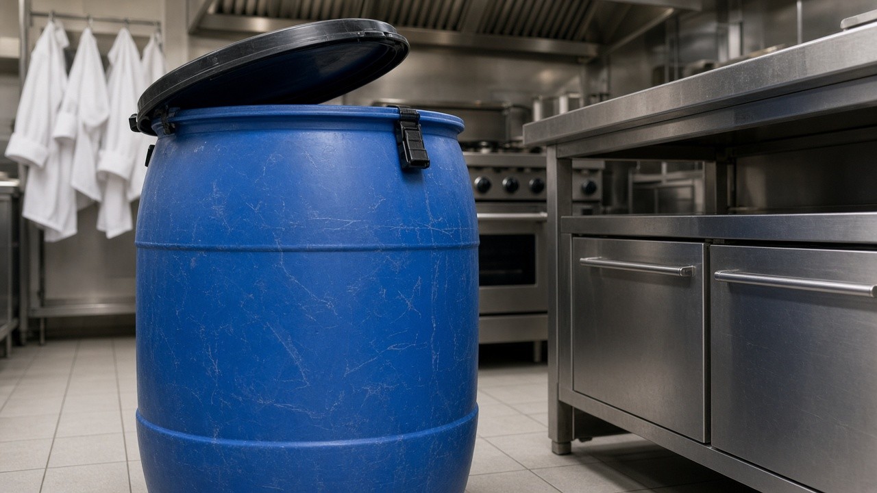 Tanque de 55 galones en cocina de restaurante