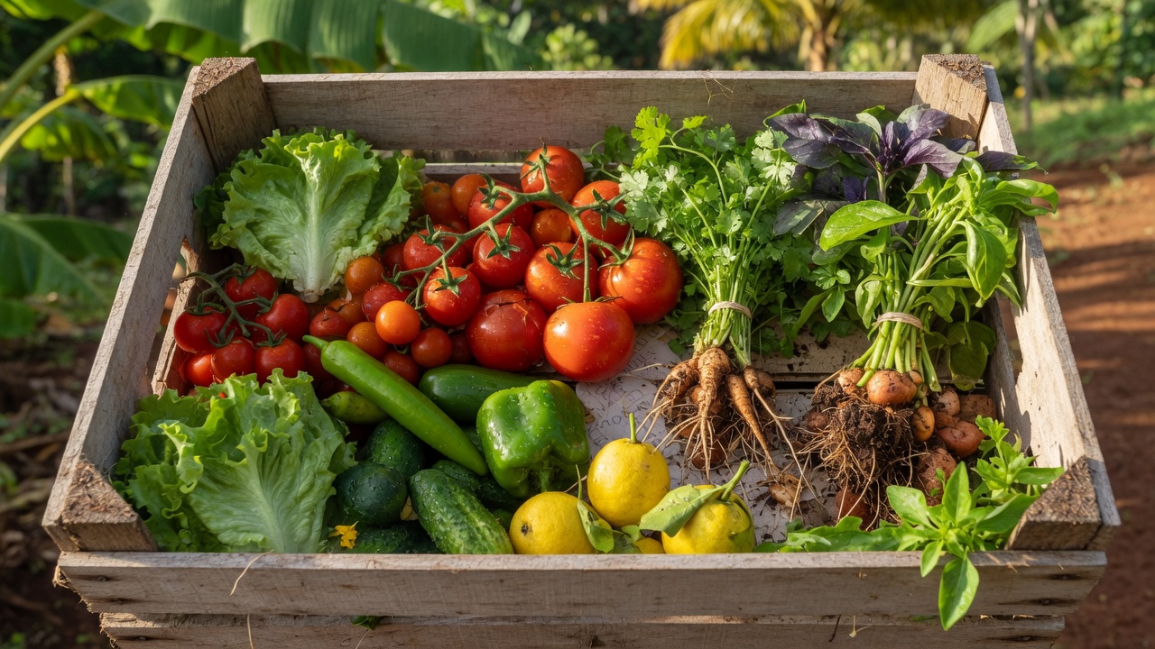 Cosecha de vegetales orgánicos abonados con bocashi de la ruta